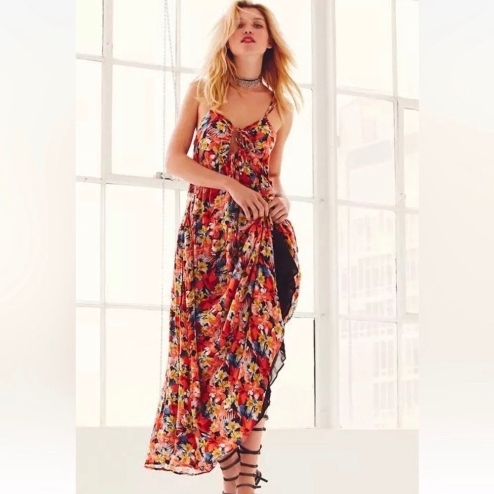 Free People Mulberry Maxi Dress Floral Size Medium Black White Yellow Vacation